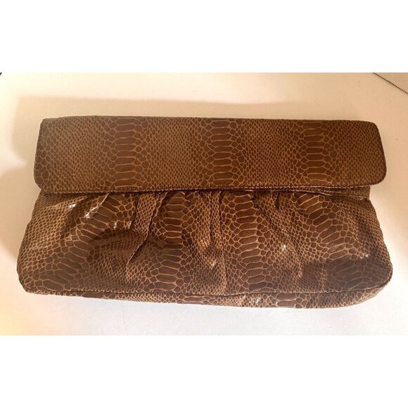 Aldo Brown Snake Print‎ Faux Leather Clutch Bag With Magnetic Snap Closure - Picture 2 of 16